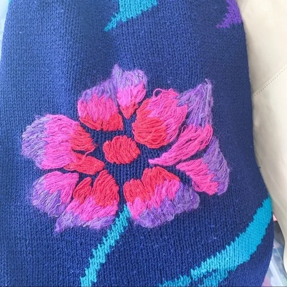 VINTAGE Lara Ferrante Floral Embroidered Purple Angora Blend Sweater - Picture 10 of 16